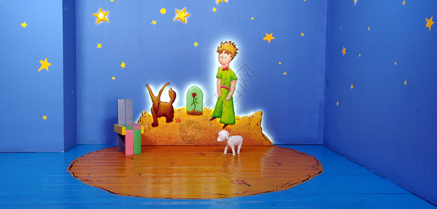 看星星男孩四周都是星星和一幅小男孩绘画背景