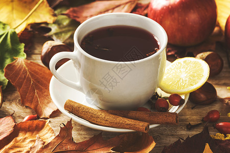 香橙苹果茶古代风格的秋天暖茶背景