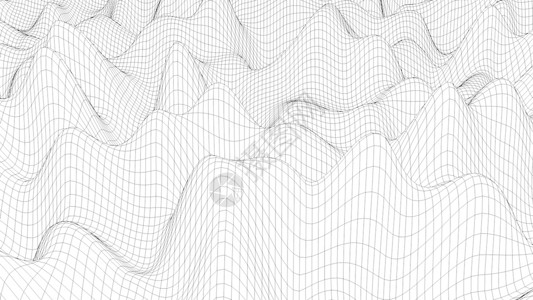 线框错觉计算机生成方格纹理 波浪复古背景的 3D 渲染线条网络技术数据运动矩阵白色海浪细胞平方背景