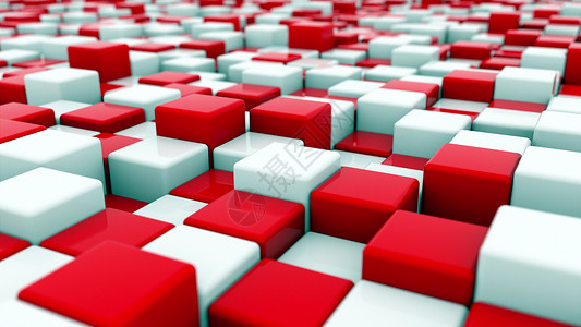 红色级别警报声位于不同级别的白色和红色立方体的 3d 渲染背景 计算机生成的抽象区域背景