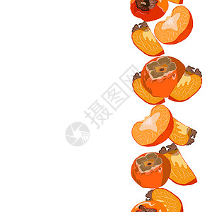 图轻边框素材沙龙的果实完整并断绝了无缝垂直边界矢量插图甜点叶子剪贴簿饮食段落线条橙子热带柿子作品背景