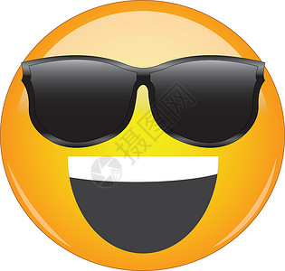 快活呀表情酷快乐的笑容黄色表情符号 戴着墨镜的黄色笑脸表情符号 脸上露出灿烂的笑容 表示很酷或令人敬畏和快乐 快乐和欣喜若狂背景