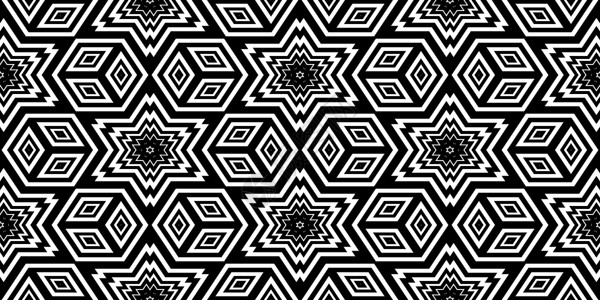 无缝黑白几何图案黑色棱镜风格白色立方体技术建筑学马赛克墙纸装饰背景图片