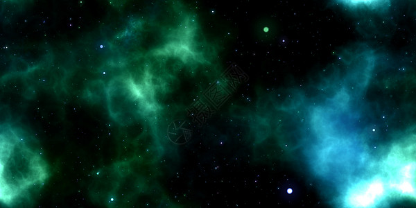 3d空间图夜空银河背景上的绿云 抽象宇宙无限纹理  3D 渲染  3D插图背景