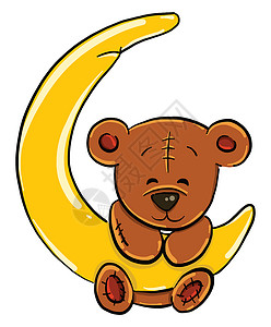 儿童晚安月亮熊带月亮 插图 白底矢量背景
