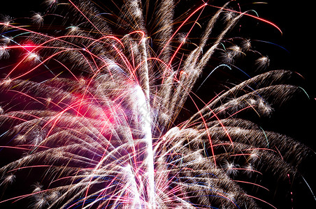 烟花在夜空中爆炸燃烧新年烧伤庆典背景图片