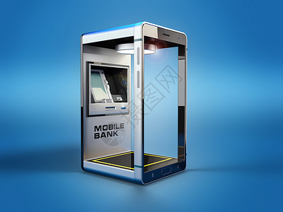 电话银行移动网上银行和支付概念的 3d 渲染 智能手机作为 ATM背景