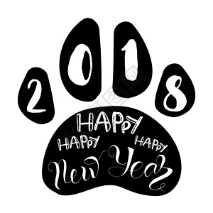 新年快乐 2018 年 Letterin横幅打印脚本贴纸礼物刻字猎犬艺术卡片庆典背景图片