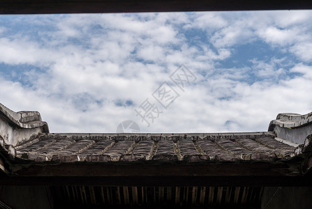 高北土楼蓝色天空在世界遗产地Tulou高楼顶上背景