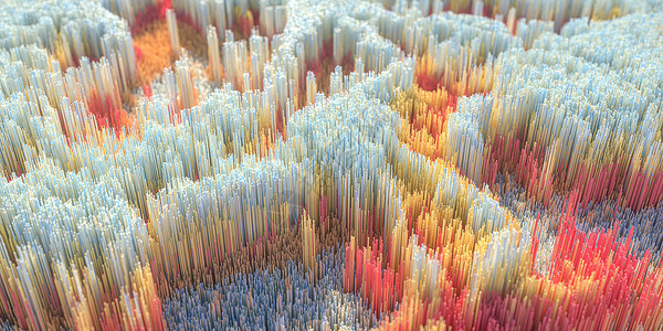 电脑花屏素材高密度像素立方体 landscape3d 渲染建造创造力水晶宽屏技术网格橙子坡度密度马赛克背景
