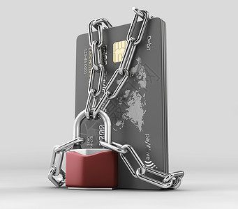 3张带锁链和垫锁的信用卡 包括滑板路径背景图片