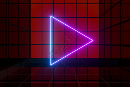 三角形方块发光的线条和明亮的方块 霓虹灯 3d 渲染展示房间辉光照明反射技术正方形运动玻璃俱乐部背景