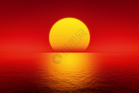 海洋上的红色日落支撑天空地平线假期太阳天堂风景情绪反射橙子背景图片