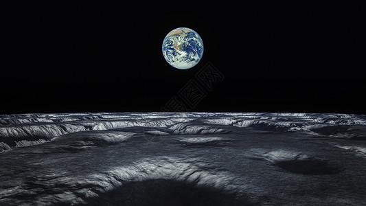 宇航员和月亮从 moo 看我们的地球太空全景旅行宇航员勘探渲染宇宙天文学陨石石头背景