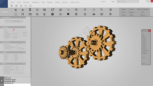 用于 CAD 的软件界面或模拟 3D 齿轮背景