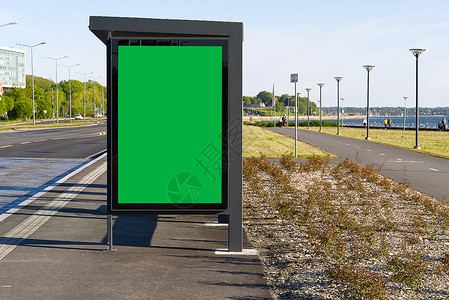 巴士站广告牌促销绿色的高清图片