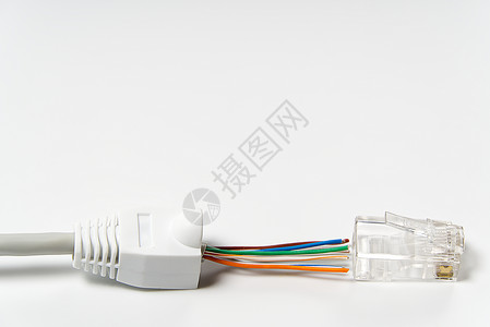 终端界面互联网电缆 cat6 的组装 在互联网电缆上安装终端 rj45 在家里或办公室通过 cat5 高速上网 与全世界的可靠连接绳索港背景
