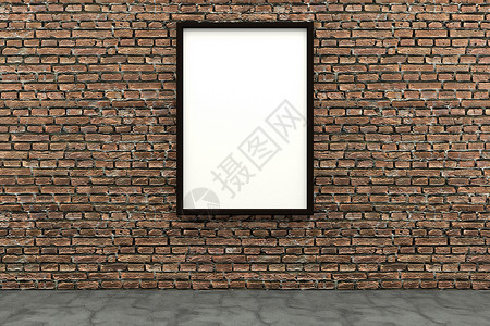 一盔一戴海报棕色砖墙上的 3d 渲染黑色相框空白框架办公室文件夹白色房间场景广告商业建筑学背景
