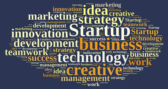 带有启动一词的词云工作技术创新战略创业营销金融进步插图创造力背景图片