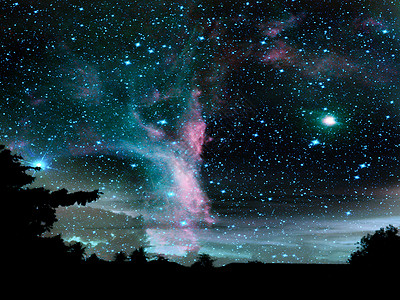 银河在夜深蓝色的天空和剪影 tre背景图片