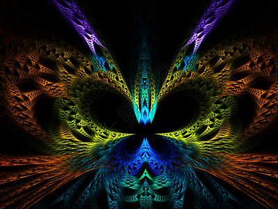 七彩分形蝴蝶艺术插图运动框架装饰品活力火焰辉光渲染漩涡背景图片