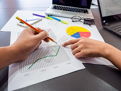 商业目标概念 商业附属公司图表铅笔配饰笔记本桌子投资数据咨询眼镜会议背景图片