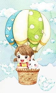 兔子气球GirlRabbit 和气球背景