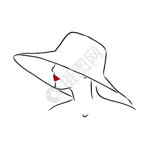 优质轮廓戴着优雅帽子的美丽女人的剪影 向量 戴着帽子的漂亮女孩 矢量素描图绘画女孩配件黑色墨水女性红色插图头发艺术背景