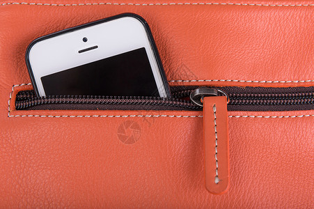 橙色皮革口袋手机棕色商业黑色橙子技术购物案件钱包邮编白色背景