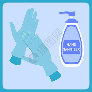 洗手液图标手套和洗手剂说明 保护的代谢物背景
