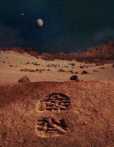 行星火星土壤上的人类第一批足迹高清图片