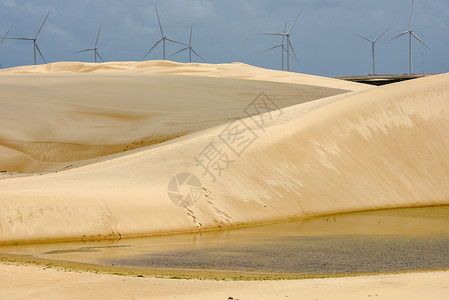 沙佩齐尼奥阿廷斯附近的 伦科瓦马兰汉斯沙丘上的风车 B自然资源旅游海岸能量源环保商业车站风力爬坡旅行背景
