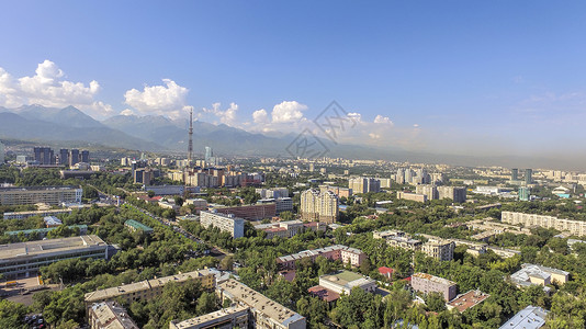 全景接图阿拉木图航空视图房子生活天空场景国家联合体山脉全景天际城市背景