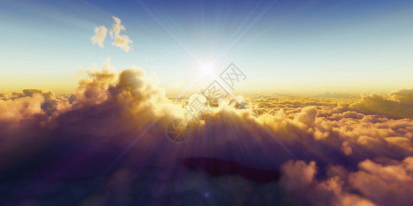 动画帧图素材日落时云层上空的美丽空中风景环境全景3d旅行阳光航班太阳天空蓝色气氛背景