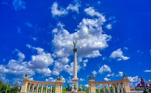 千年纪念碑匈牙利布达佩斯千年古迹匈牙利布达佩斯蓝色旅行历史文化纪念碑历史性柱子建筑学英雄地标背景