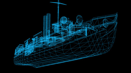 船 3d 渲染的隔离低聚图形设计线条框架金属绘画艺术巡航全息数据草图运输背景图片