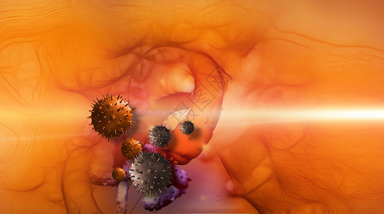 溶瘤病毒病毒和细菌医疗流感细胞插图纳米蓝色微生物宏观疾病癌症背景