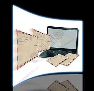 计算机接收收发邮件反射概念空邮空格形状空白信封飞行想法互联网背景图片