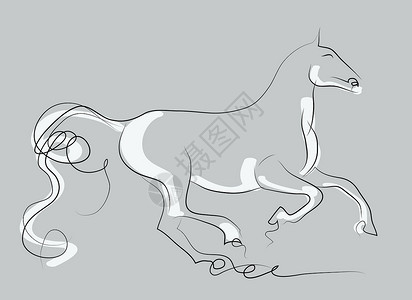 优雅的马匹宠物绘画动物铅笔插图线条黑与白素描绘图艺术品背景图片