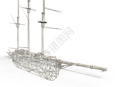 线框模型船结构的 3d 渲染图背景