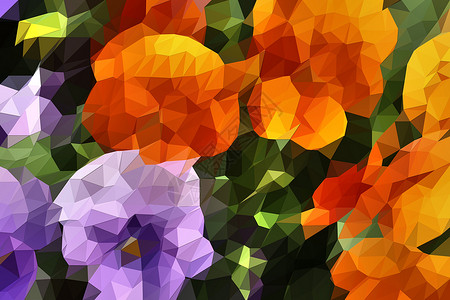 心型多边形元素低多边形 3D 插图 五颜六色的花朵在农村 landsc植物学热带海报玫瑰设计植物三角形植物群百合马赛克背景