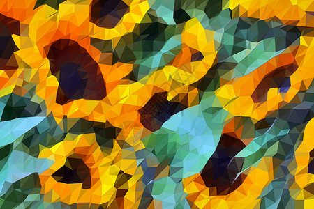 黄色几何三角形低多边形 3D 插图 五颜六色的花朵在农村 landsc设计三角形植物群标识百合玫瑰海报马赛克植物学热带背景