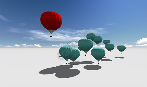 热气球荒山元素The Leader 红色热气球插图天空合伙力量领导者团体空气冒险优胜者竞赛背景