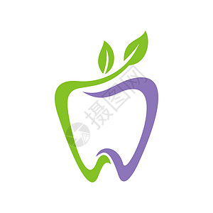 苹果经典标志牙齿和叶子标志模板插图设计 矢量 EPS 10卫生食物公司病人诊所办公室医疗保险医生药品牙医背景