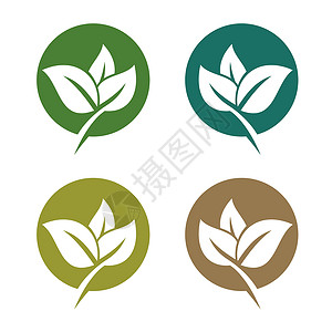 温泉图标设置绿叶生态标志模板插图设计 矢量 EPS 10背景