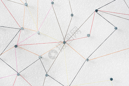 彩色纱线从钉节点到无的抽象网线连接网格网络基础设施全球社区白色互联网世界链接技术背景图片