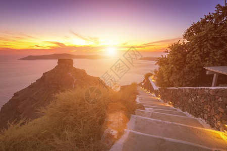 海景的日落 俯视喀路德拉和六海中的海面天堂地平线天空奢华阳光全景岩石射线太阳火山口背景图片