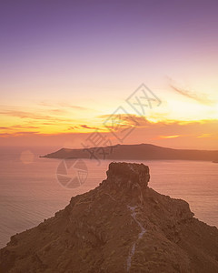 海景的日落 俯视喀路德拉和六海中的海面地平线夕阳火山全景酒店天空射线日出太阳岩石背景图片