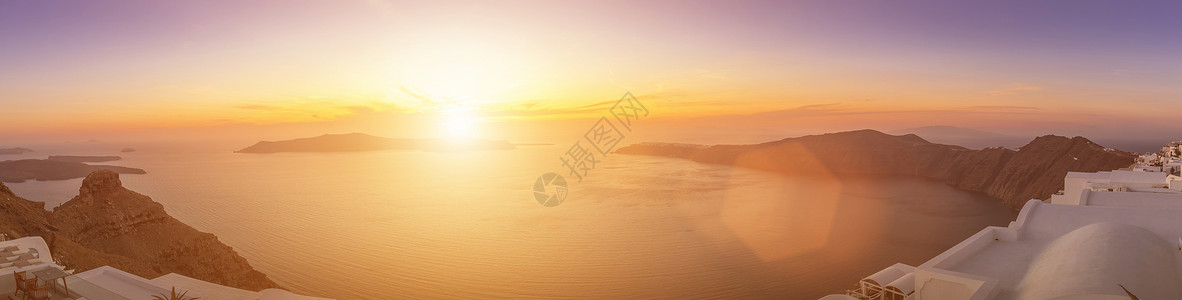 海景的日落 俯视喀路德拉和六海中的海面酒店天堂火山口太阳天空全景射线旅行地平线夕阳背景图片