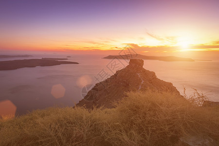 海景的日落 俯视喀路德拉和六海中的海面地平线天堂旅行岩石天空夕阳全景奢华阳光火山背景图片